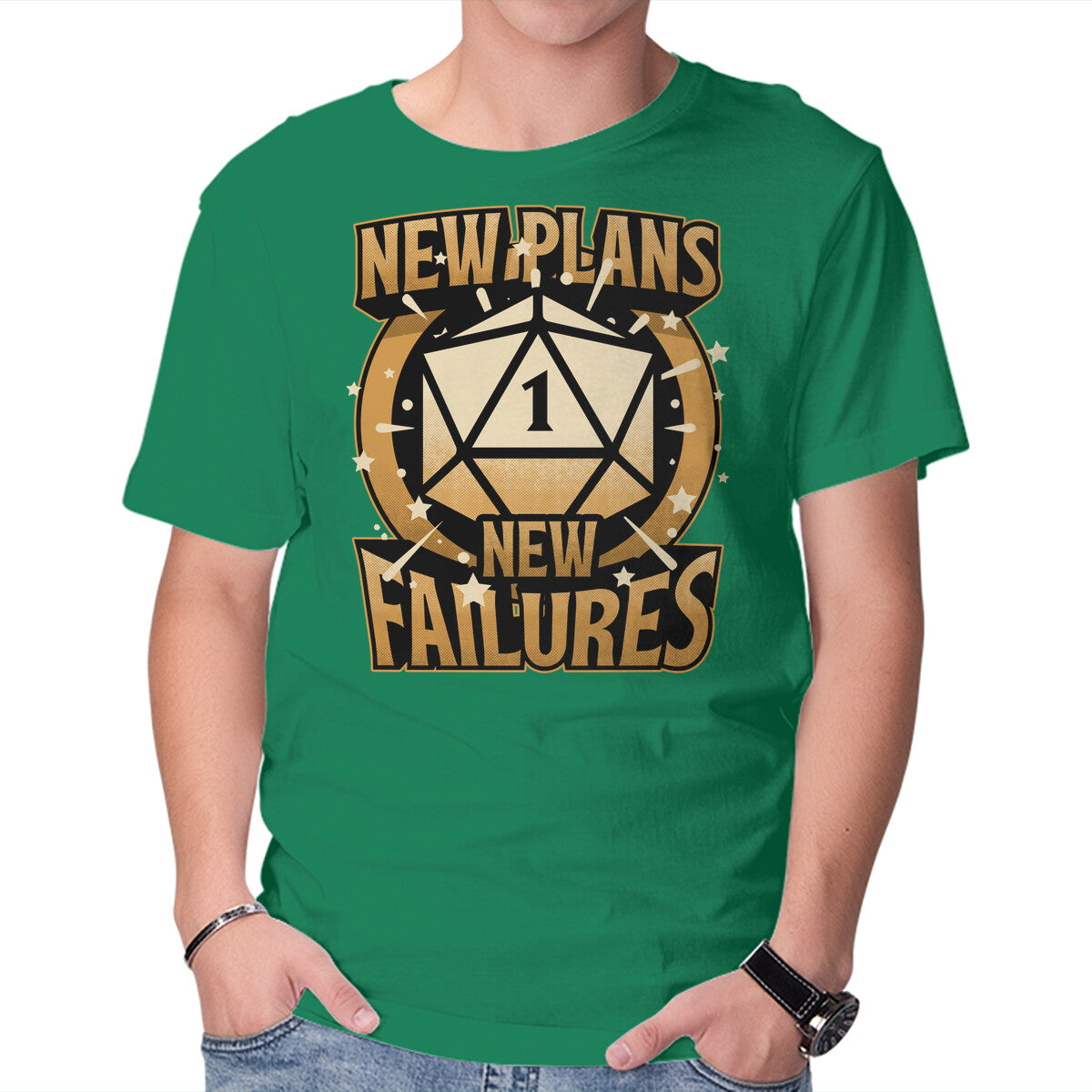 RPG Plan Failure – Gaming Graphic T-Shirt in green, product display