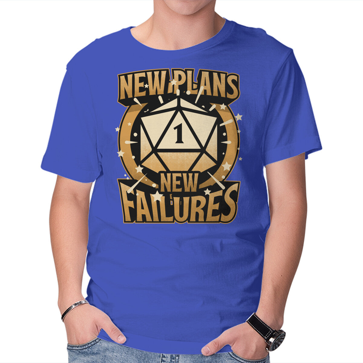 RPG Plan Failure – Gaming Graphic T-Shirt in royal blue, product display