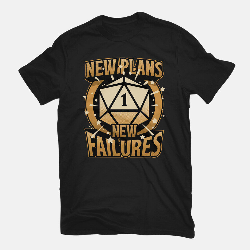 RPG Plan Failure – Gaming Graphic T-Shirt in black, flat-lay product view