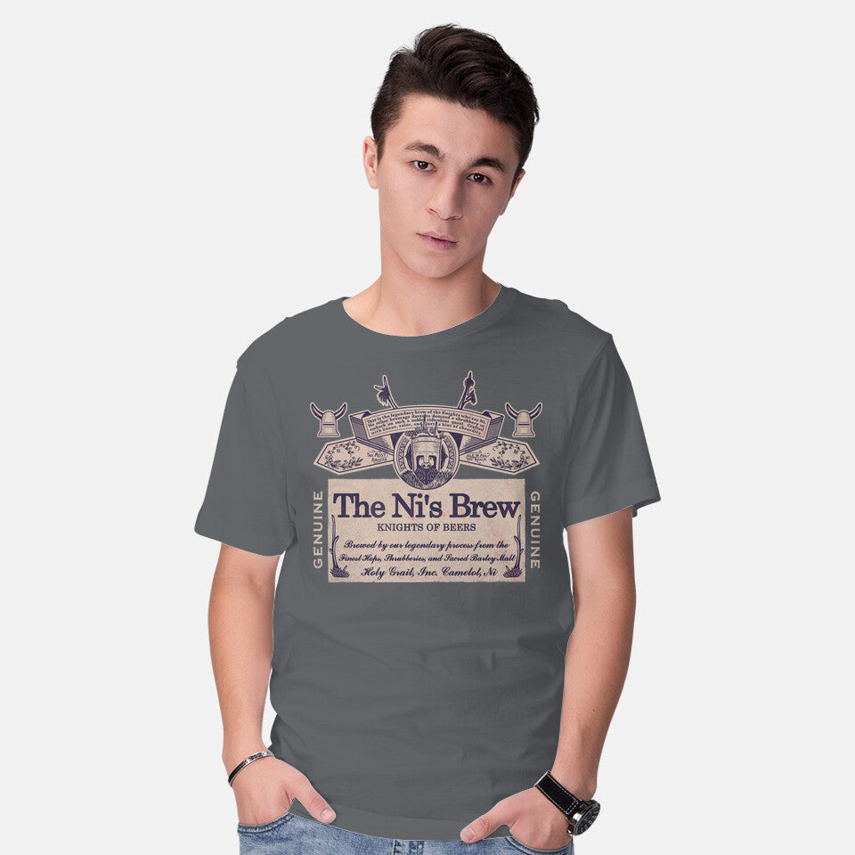 Model wearing charcoal The Ni's Brew – Movie Graphic T-Shirt