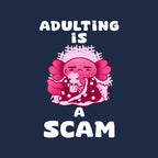 Adulting Is A Scam – Coffee Graphic T-Shirt design artwork for navy graphic T-shirt