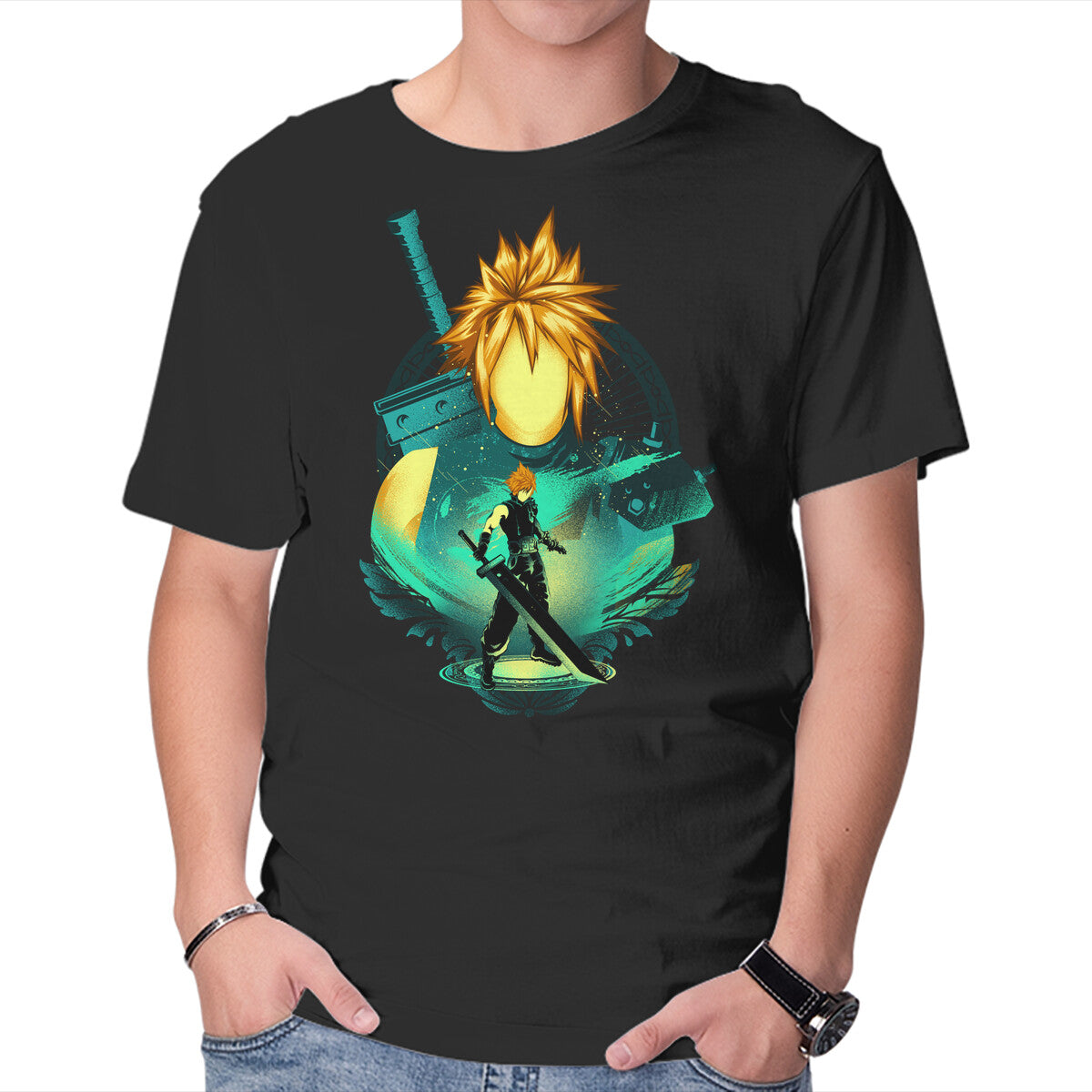 Midgar Mercenary – Gaming Graphic T-Shirt in black, product display