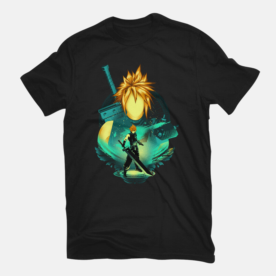 Midgar Mercenary – Gaming Graphic T-Shirt in black, flat-lay product view