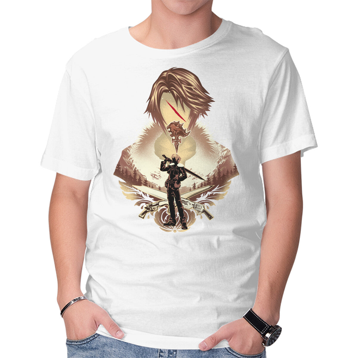 Balamb Elite Mercenary – Gaming Graphic T-Shirt in white, product display