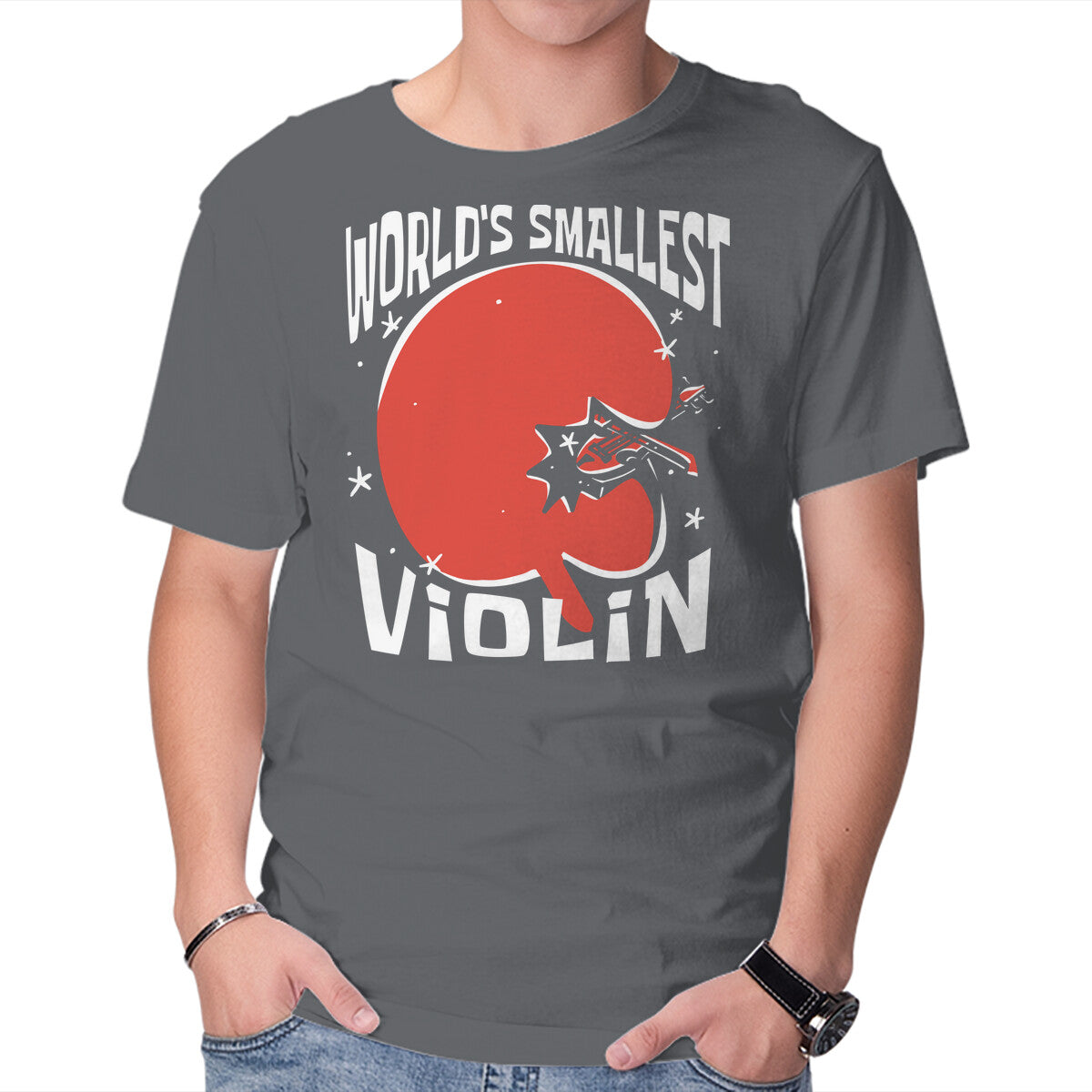 World's Smallest Violin – Music Graphic T-Shirt in charcoal, product display