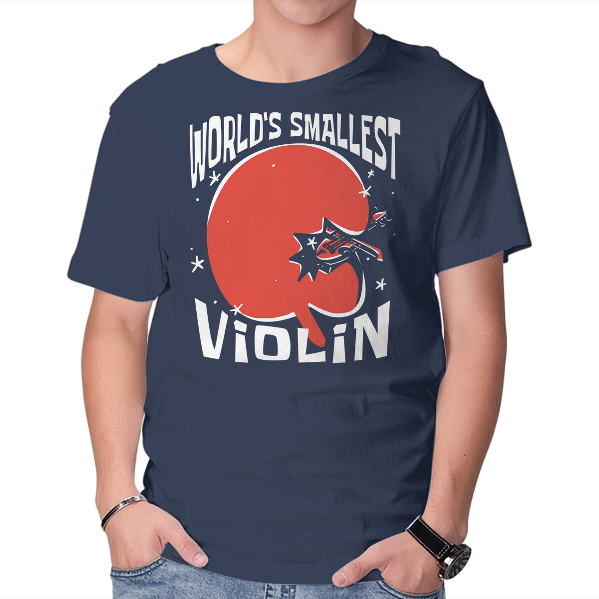 World's Smallest Violin – Music Graphic T-Shirt in navy, product display