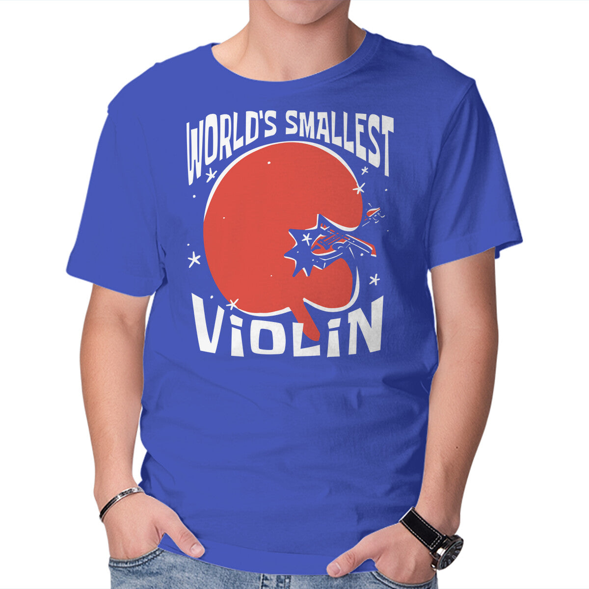 World's Smallest Violin – Music Graphic T-Shirt in royal blue, product display