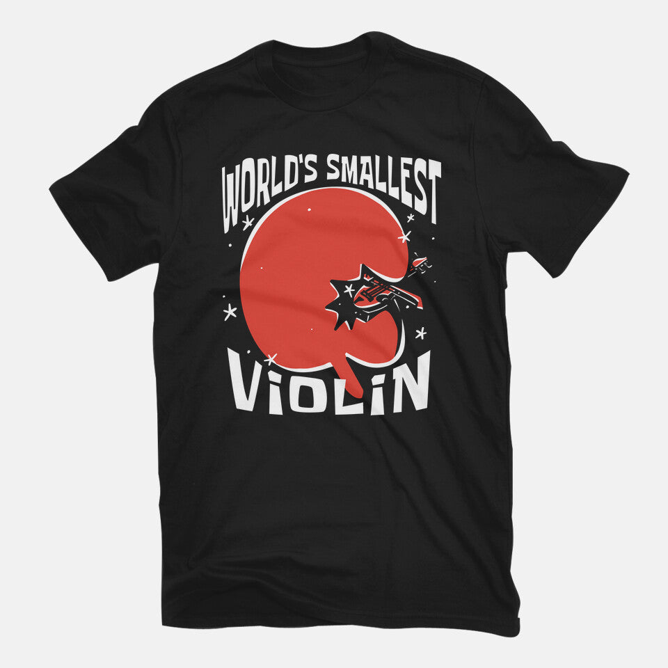 World's Smallest Violin – Music Graphic T-Shirt in black, flat-lay product view