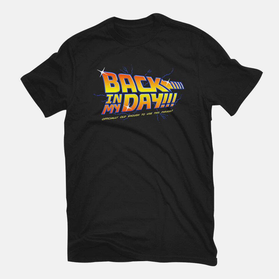 Back In My Day – Sci-Fi Graphic T-Shirt in black, flat-lay product view
