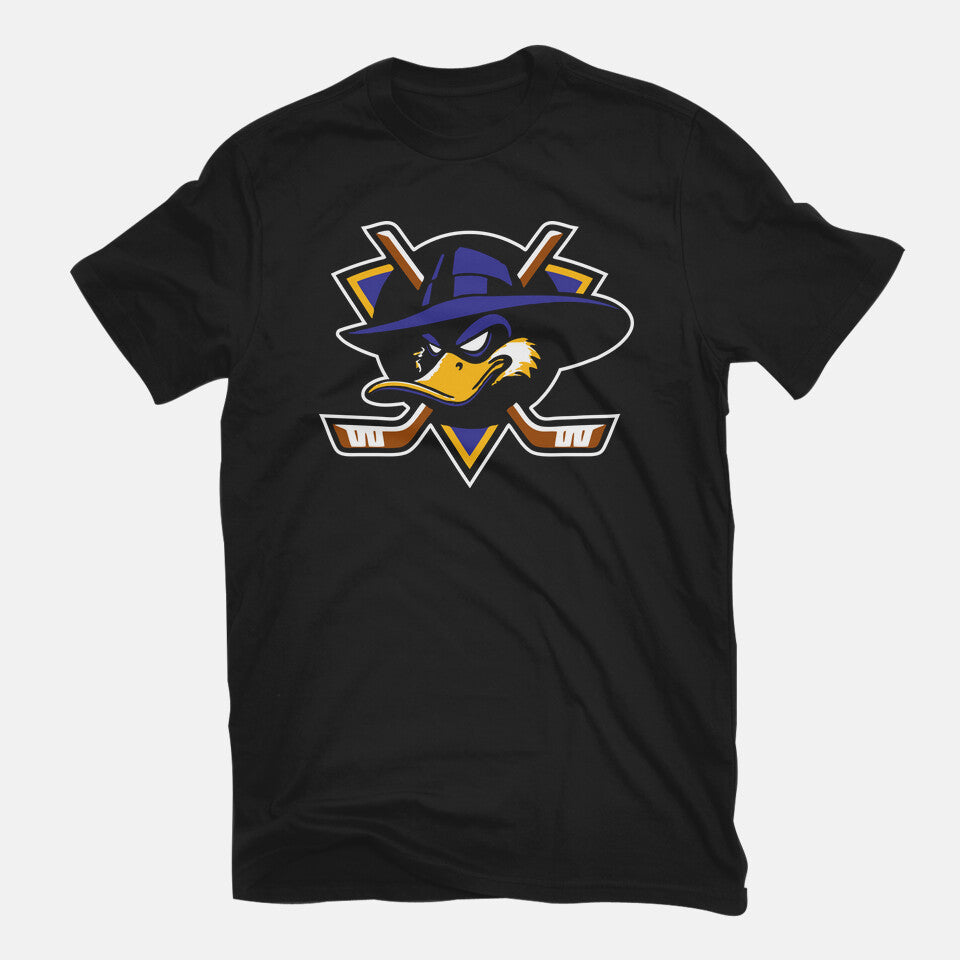 The Darkwing Ducks – Retro Graphic T-Shirt in black, flat-lay product view