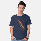 Model wearing navy Flashy – Sci-Fi Graphic T-Shirt
