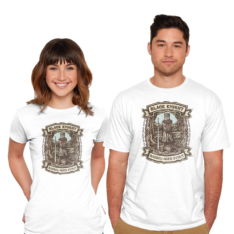 Model wearing white Tis But A Craft Brew – Movie Graphic T-Shirt