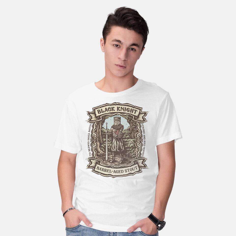 Model wearing white Tis But A Craft Brew – Movie Graphic T-Shirt