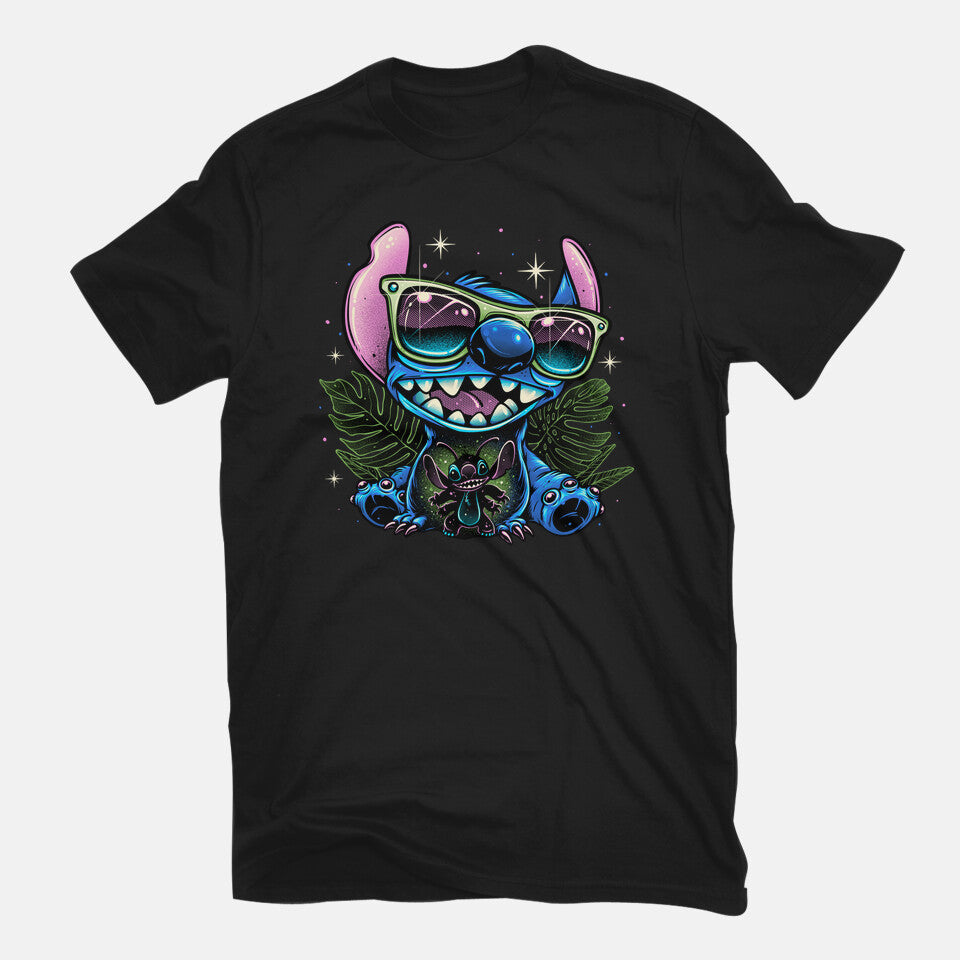 Tropical Visitor – Movie Graphic T-Shirt in black, flat-lay product view