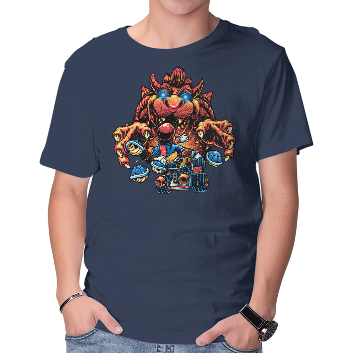 Against The Final Boss – Gaming Graphic T-Shirt in navy, product display
