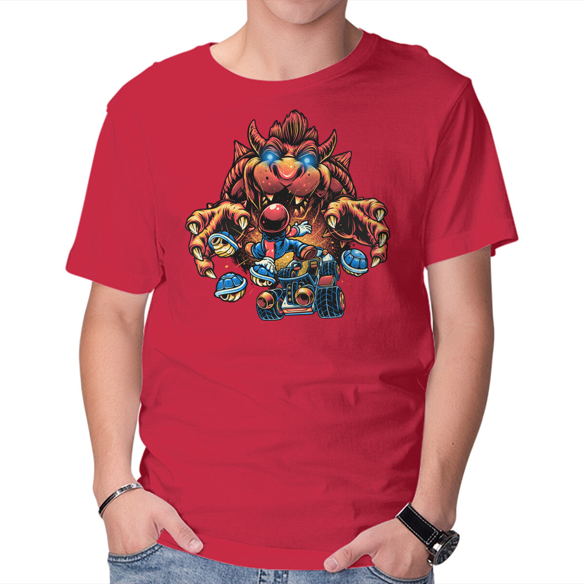 Against The Final Boss – Gaming Graphic T-Shirt in red, product display