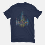 Neon X-Wing – Sci-Fi Graphic T-Shirt in navy, flat-lay product view
