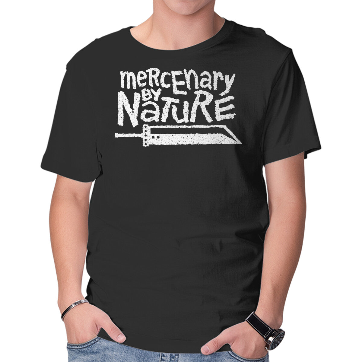 Mercenary By Nature – Gaming Graphic T-Shirt in black, product display