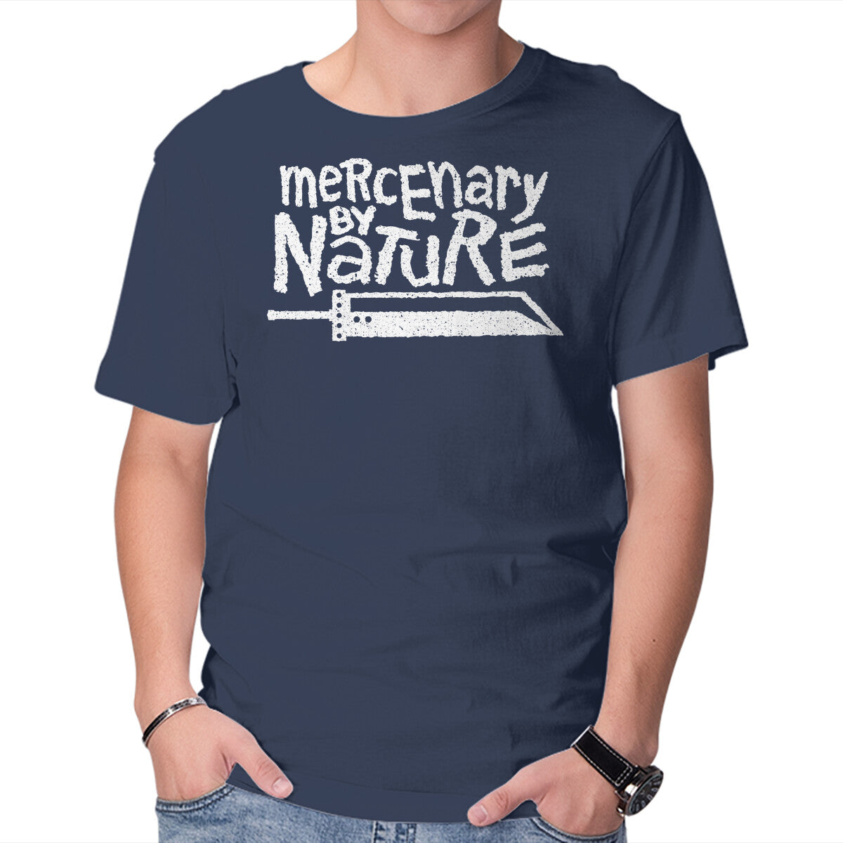 Mercenary By Nature – Gaming Graphic T-Shirt in navy, product display
