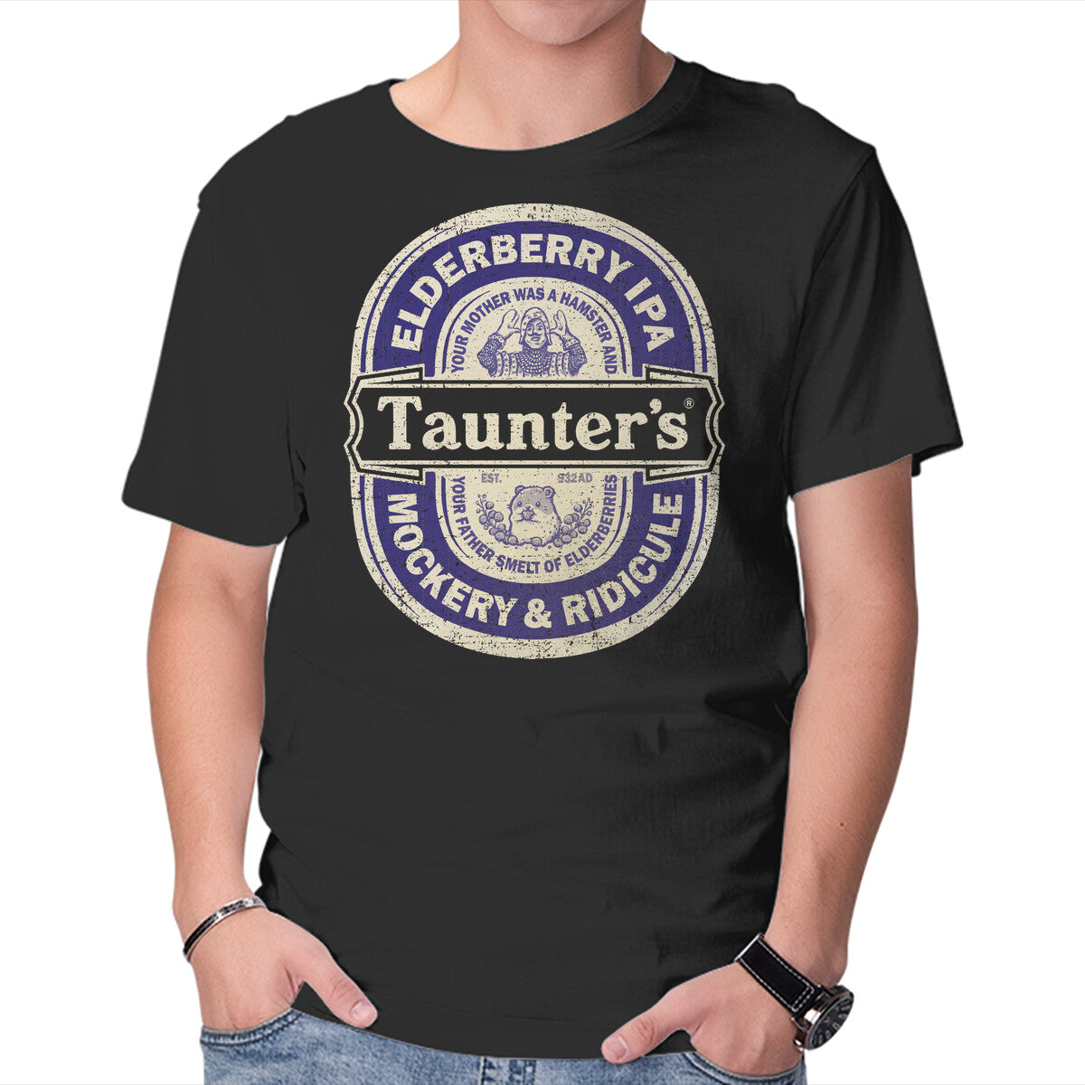 Elderberry IPA – Movie Graphic T-Shirt in black, product display