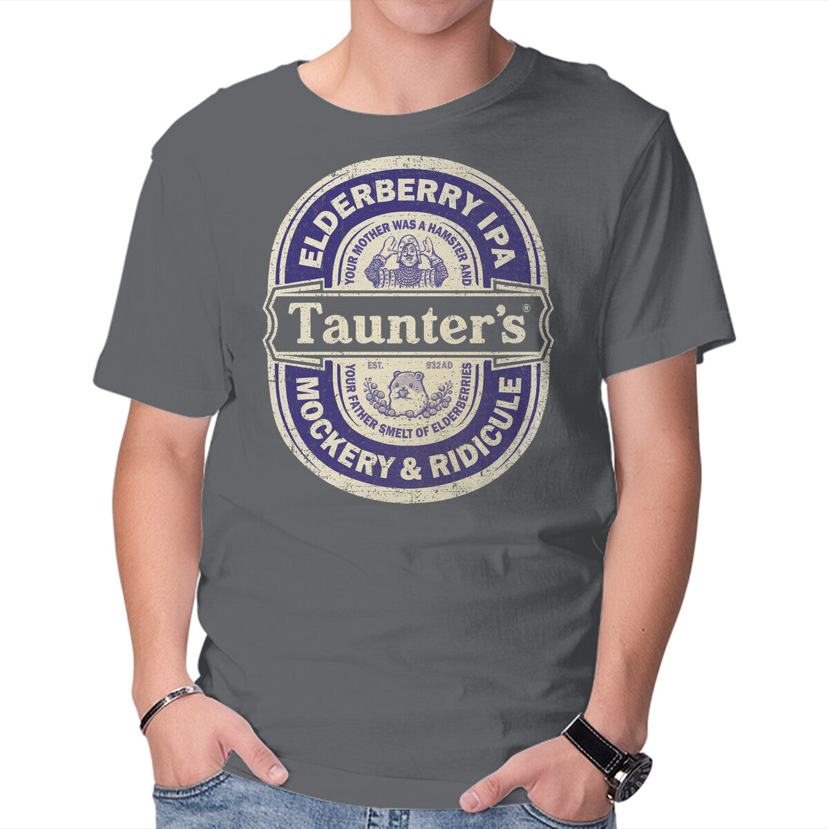 Elderberry IPA – Movie Graphic T-Shirt in charcoal, product display