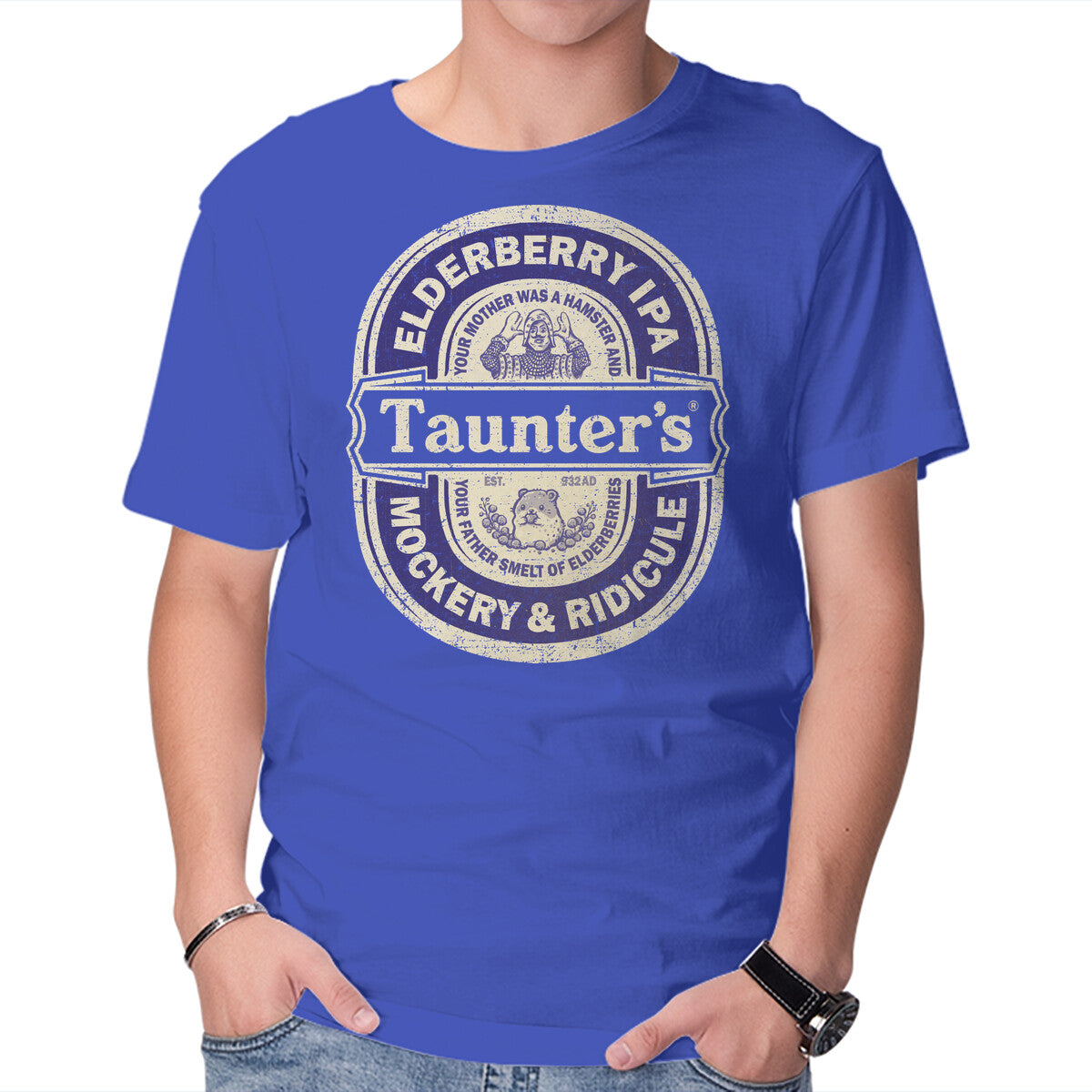 Elderberry IPA – Movie Graphic T-Shirt in royal blue, product display