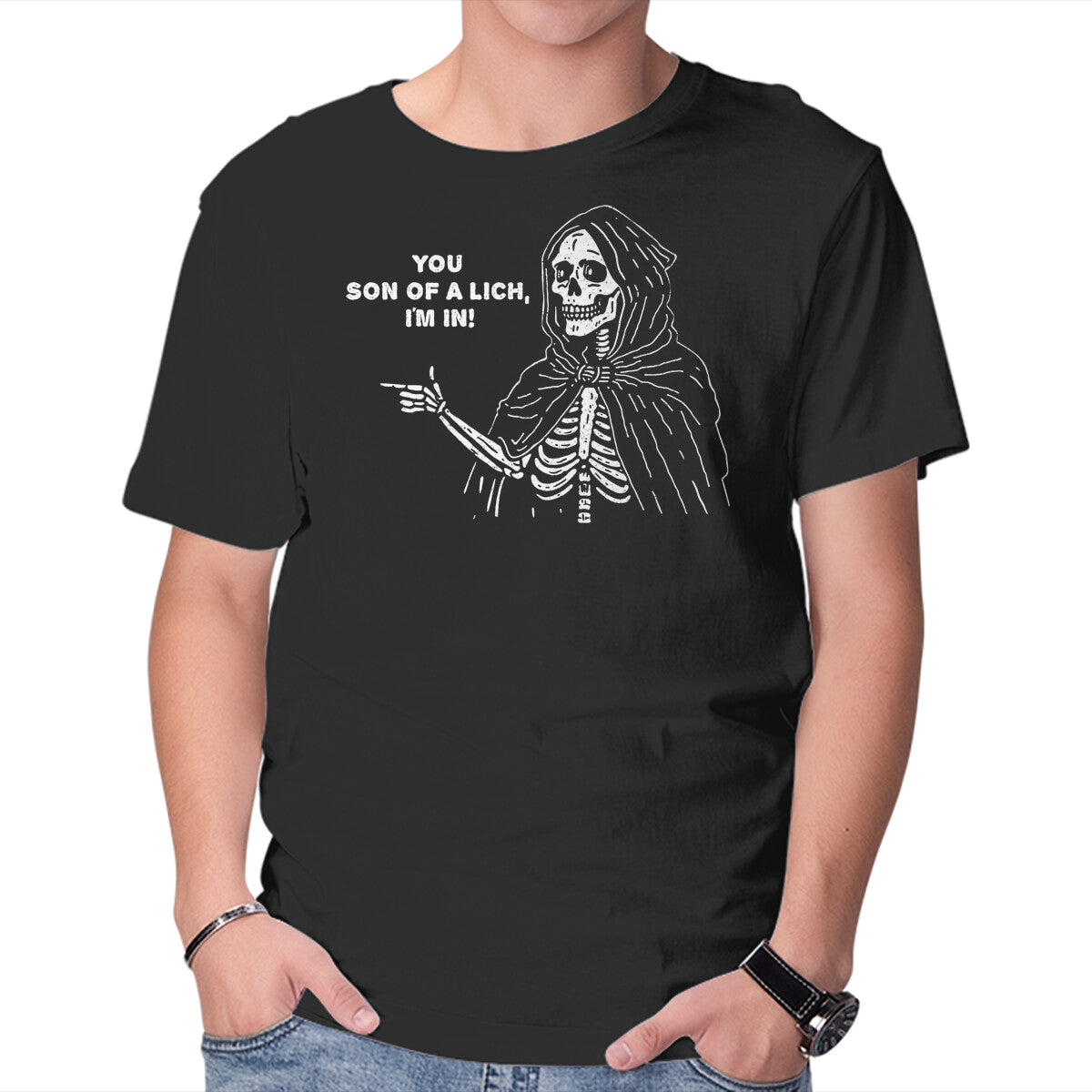 You Son Of A Lich – Gaming Graphic T-Shirt in black, product display