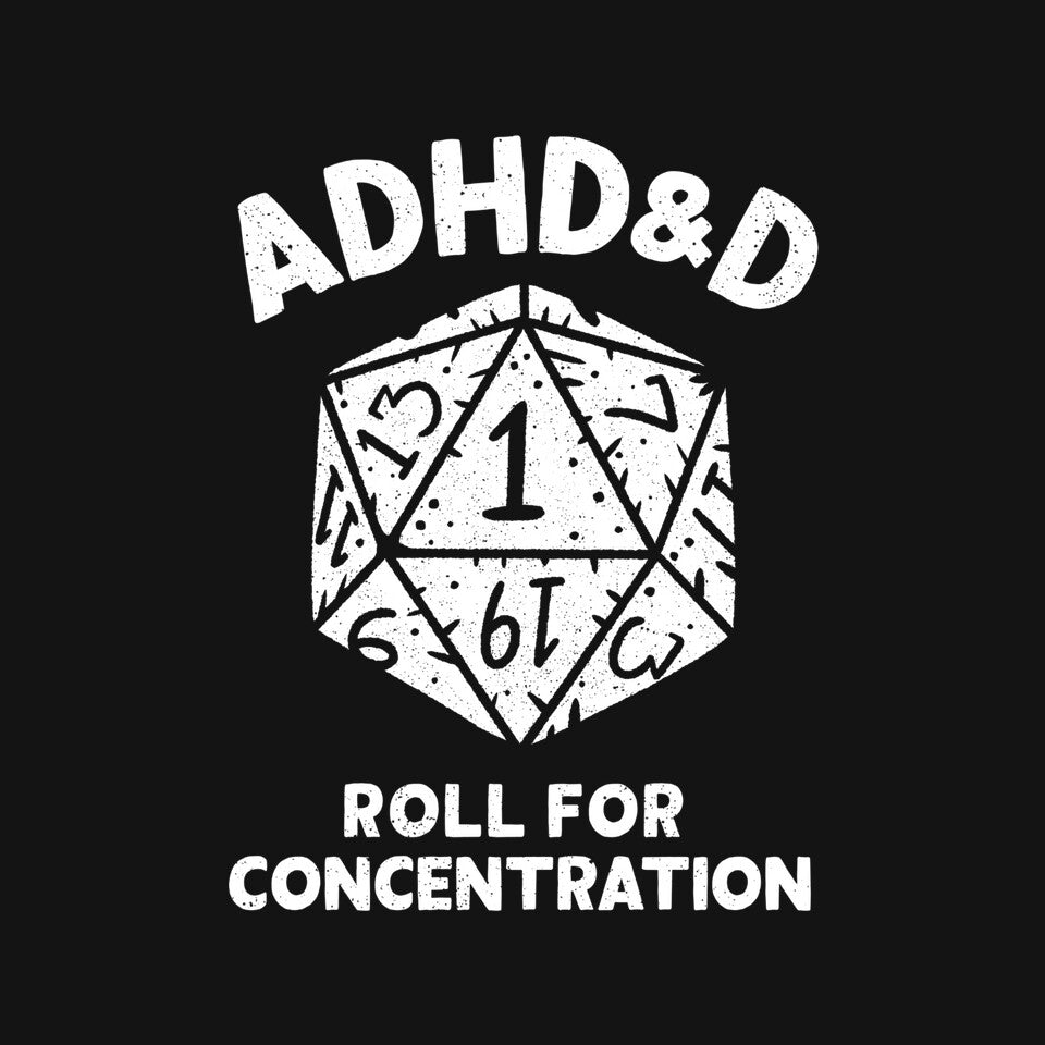 Roll For Concentration – Gaming Graphic T-Shirt design artwork for black graphic T-shirt