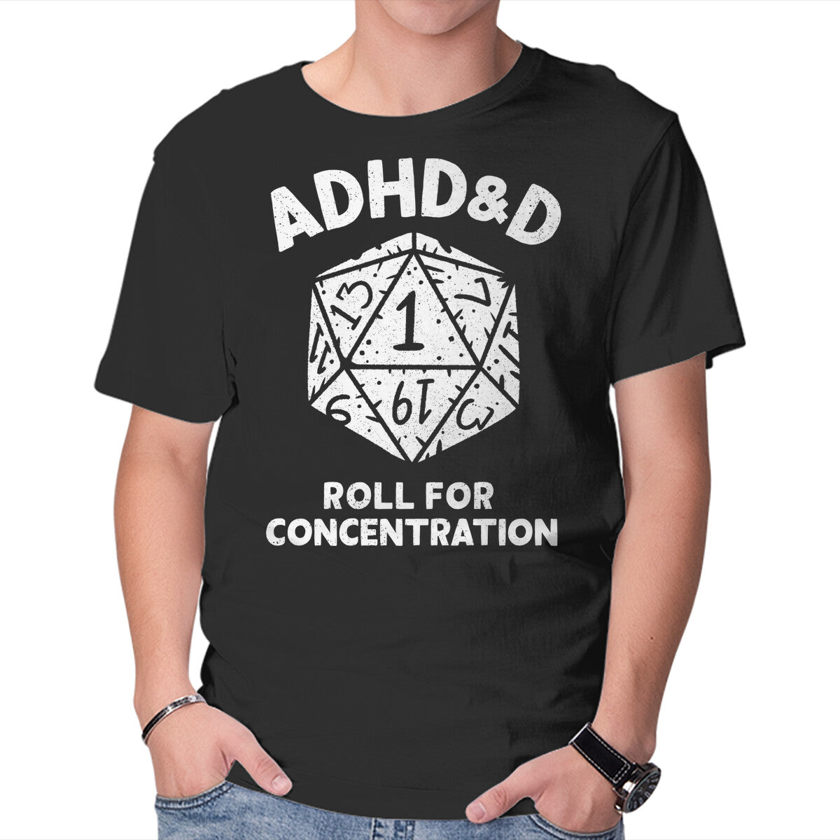 Roll For Concentration – Gaming Graphic T-Shirt in black, product display