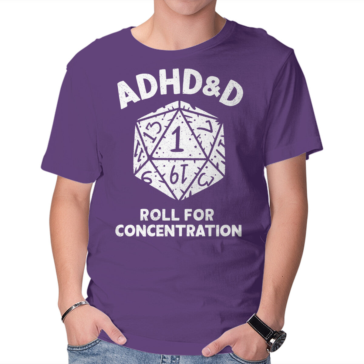 Roll For Concentration – Gaming Graphic T-Shirt in purple, product display