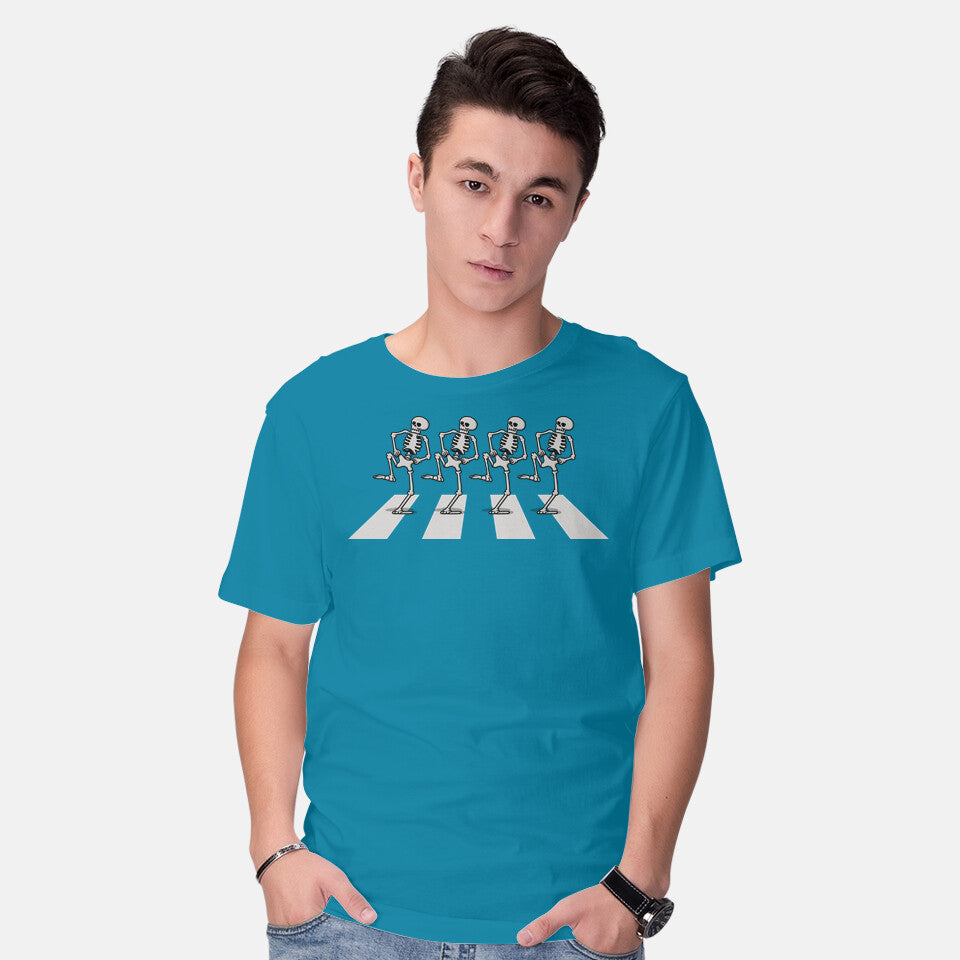 Model wearing turquoise Bony Road – Horror Graphic T-Shirt