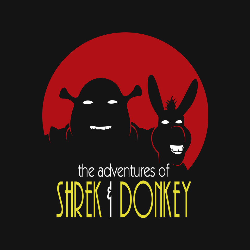 Adventures Of Shrek And Donkey – Movie Graphic T-Shirt design artwork for black graphic T-shirt