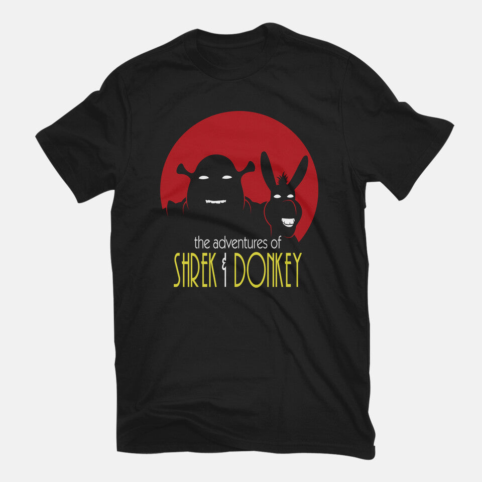 Adventures Of Shrek And Donkey – Movie Graphic T-Shirt in black, flat-lay product view
