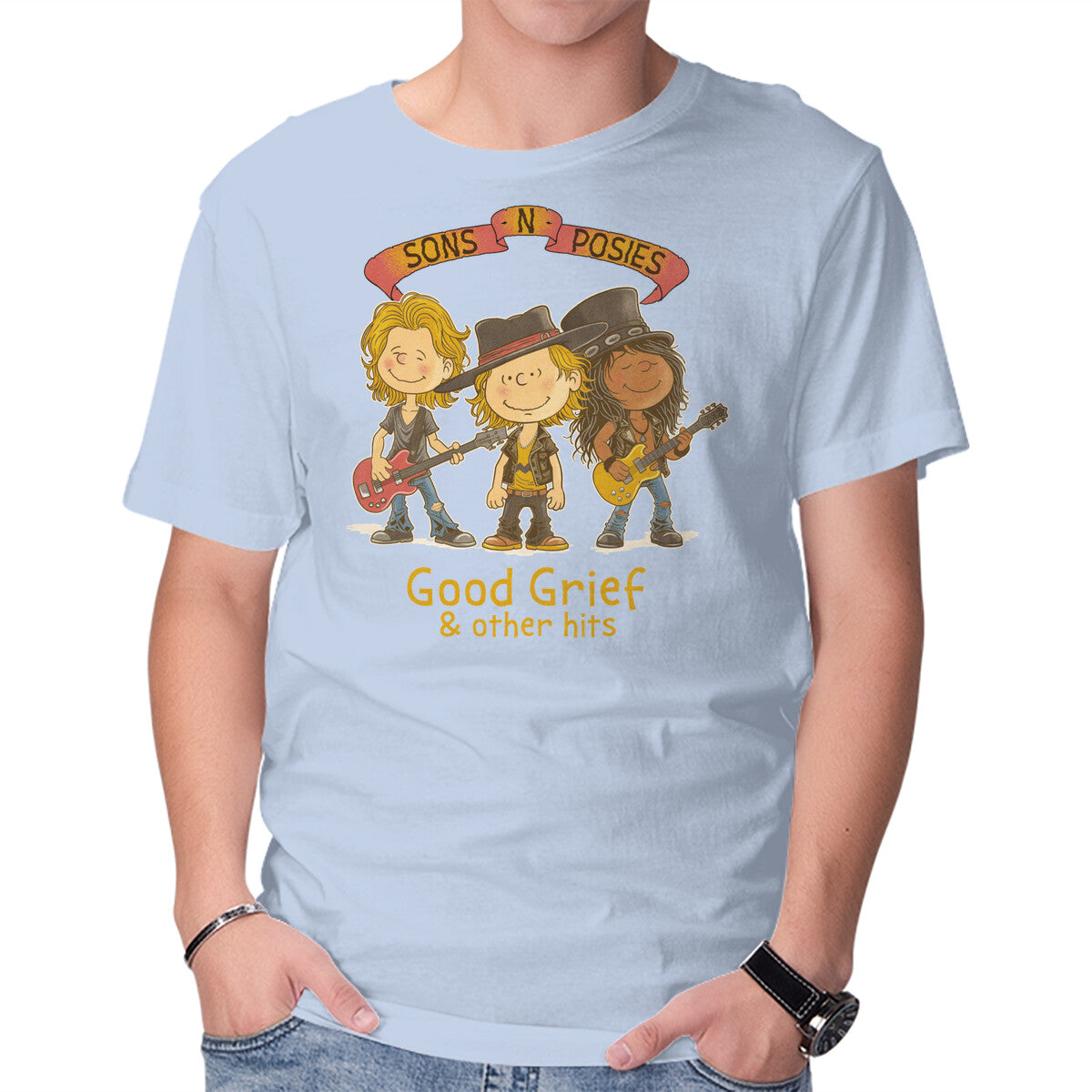 Sons N Posies – Music Graphic T-Shirt in blue, product display