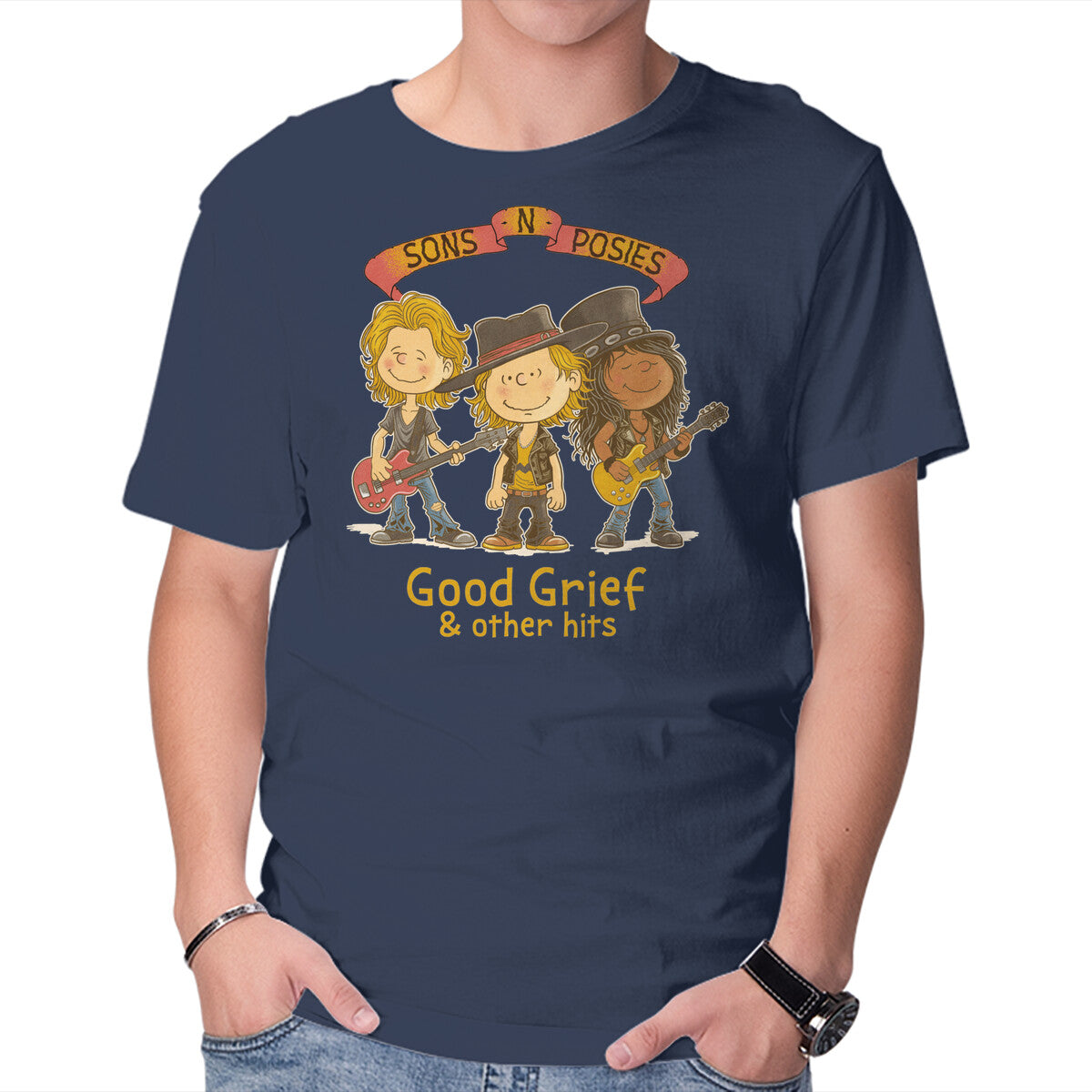 Sons N Posies – Music Graphic T-Shirt in navy, product display