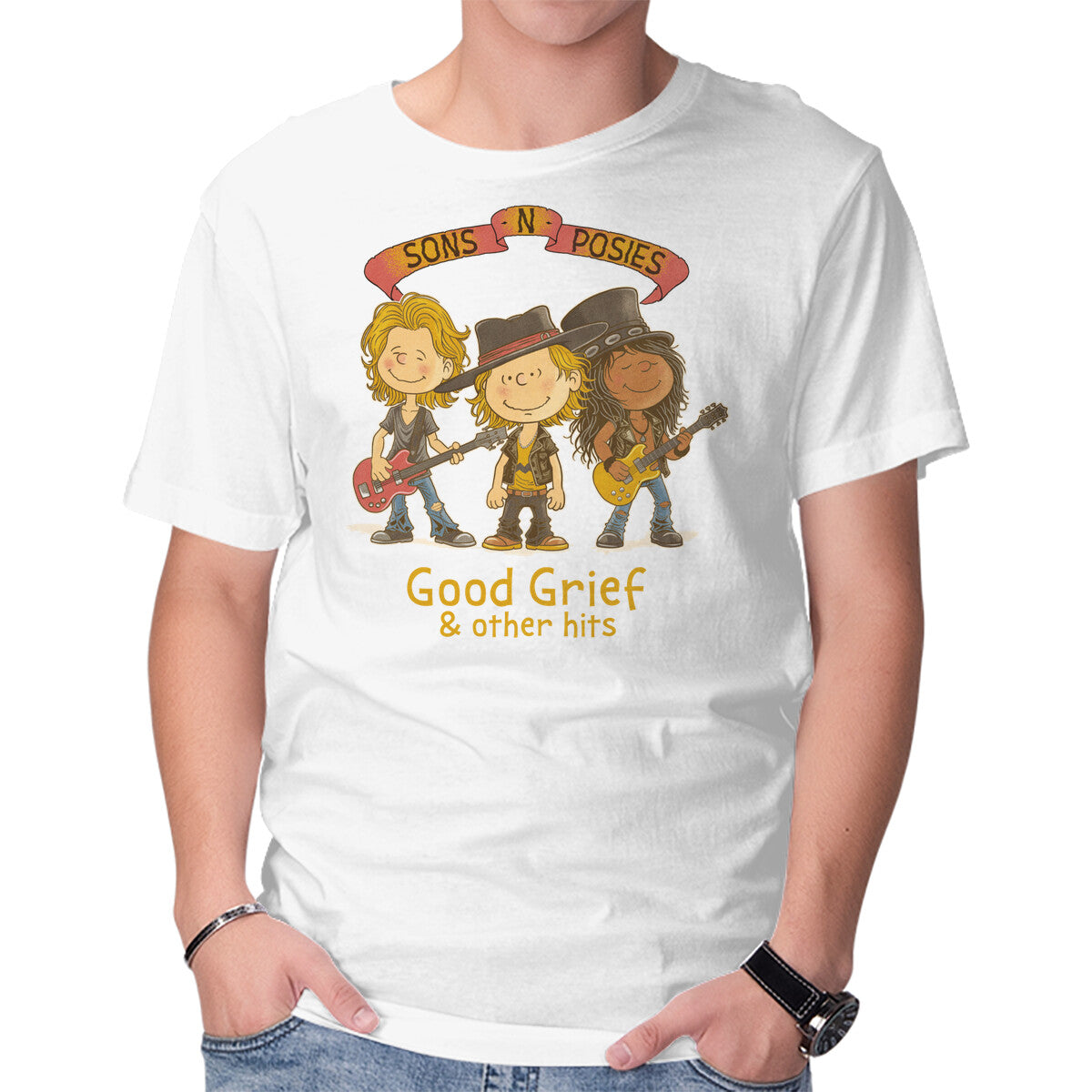Sons N Posies – Music Graphic T-Shirt in white, product display