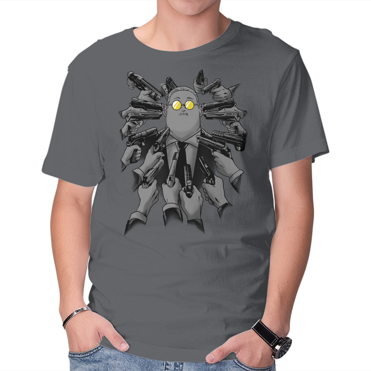 Sakamoto Vs Everybody – Anime Graphic T-Shirt in charcoal, product display