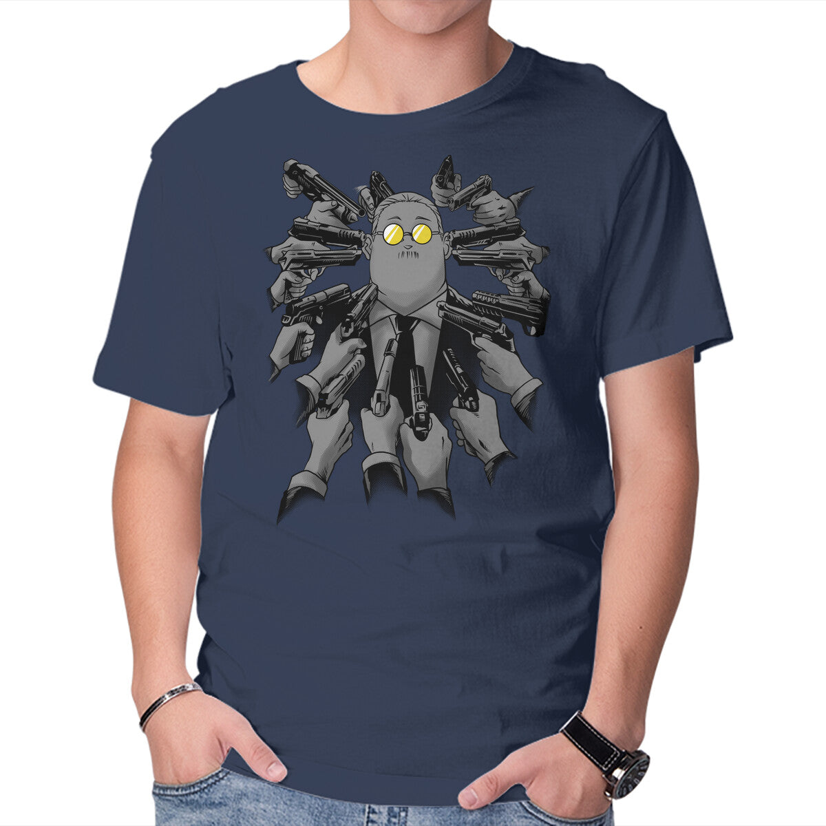 Sakamoto Vs Everybody – Anime Graphic T-Shirt in navy, product display