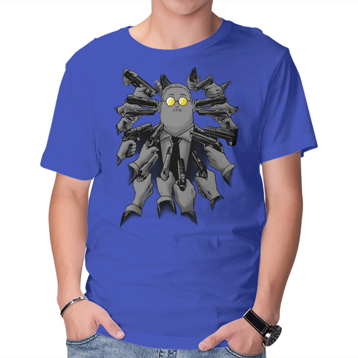 Sakamoto Vs Everybody – Anime Graphic T-Shirt in royal blue, product display