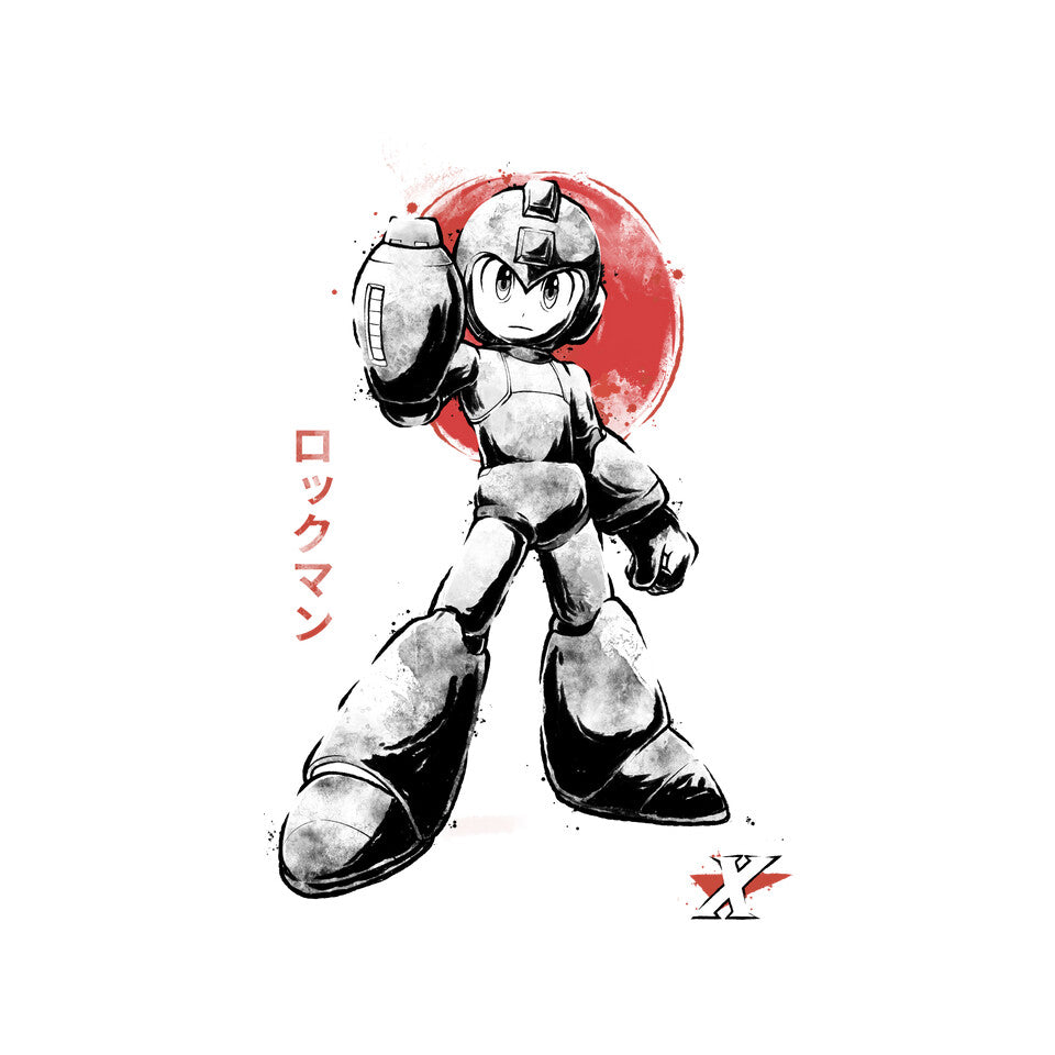 Mega Kid Sumi-e – Gaming Graphic T-Shirt design artwork for white graphic T-shirt
