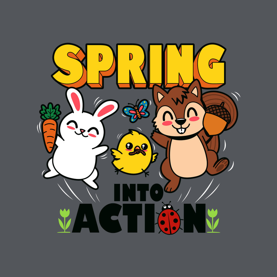 Spring Into Action – Animal Graphic T-Shirt design artwork for charcoal graphic T-shirt