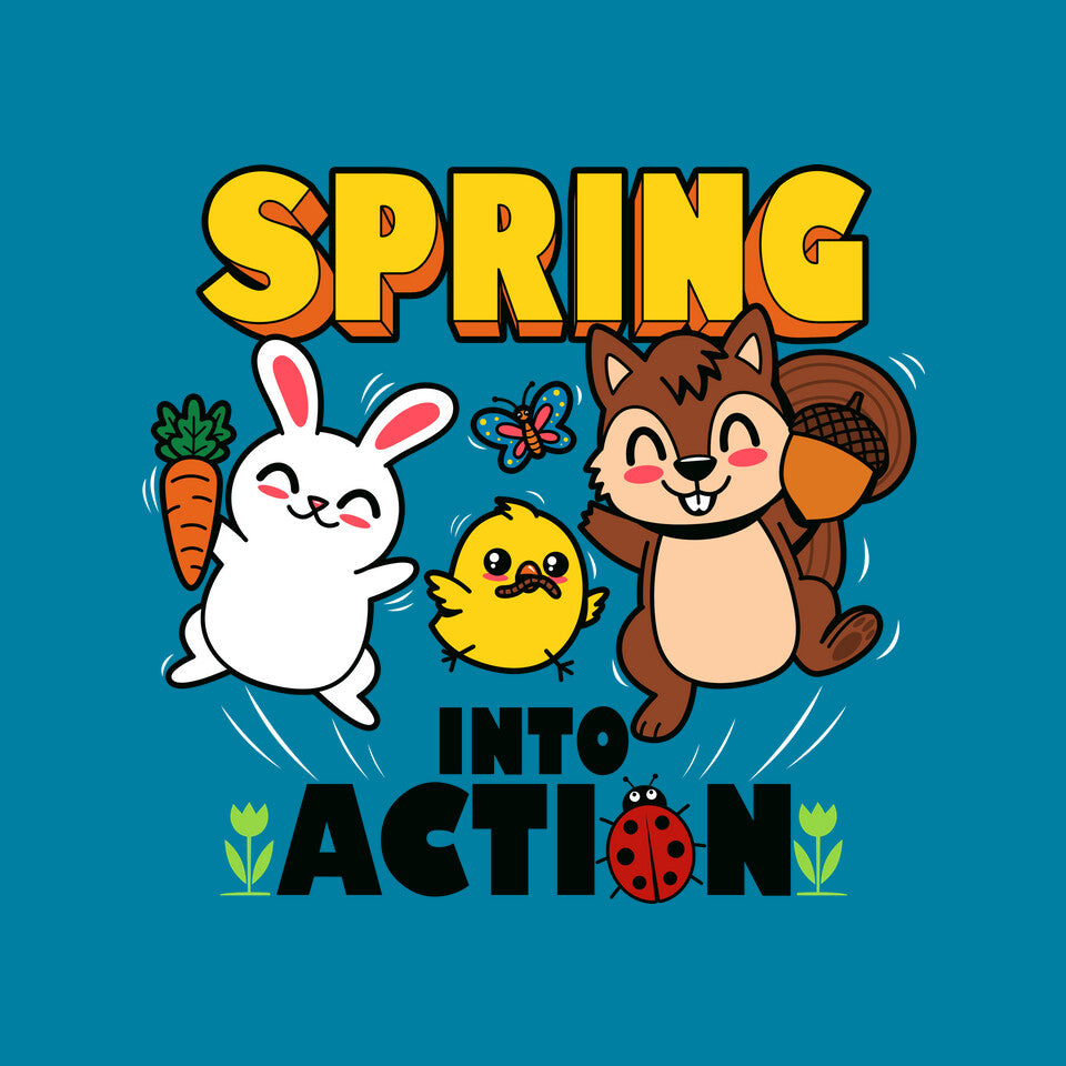 Spring Into Action – Animal Graphic T-Shirt design artwork for turquoise graphic T-shirt