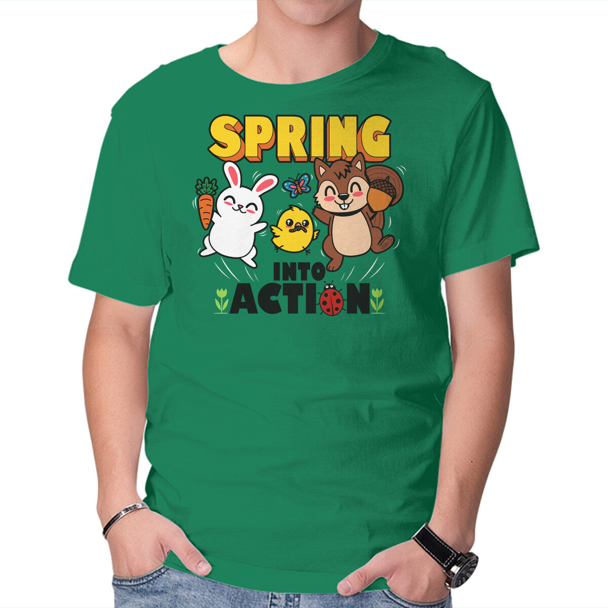 Spring Into Action – Animal Graphic T-Shirt in green, product display