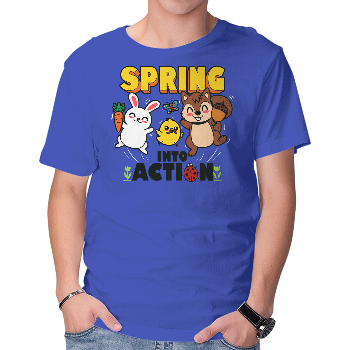 Spring Into Action – Animal Graphic T-Shirt in royal blue, product display