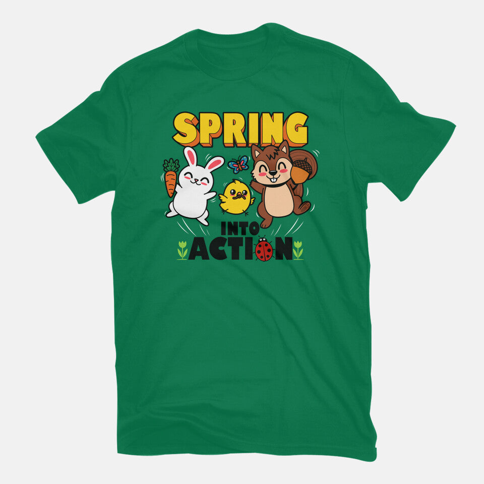 Spring Into Action – Animal Graphic T-Shirt in green, flat-lay product view