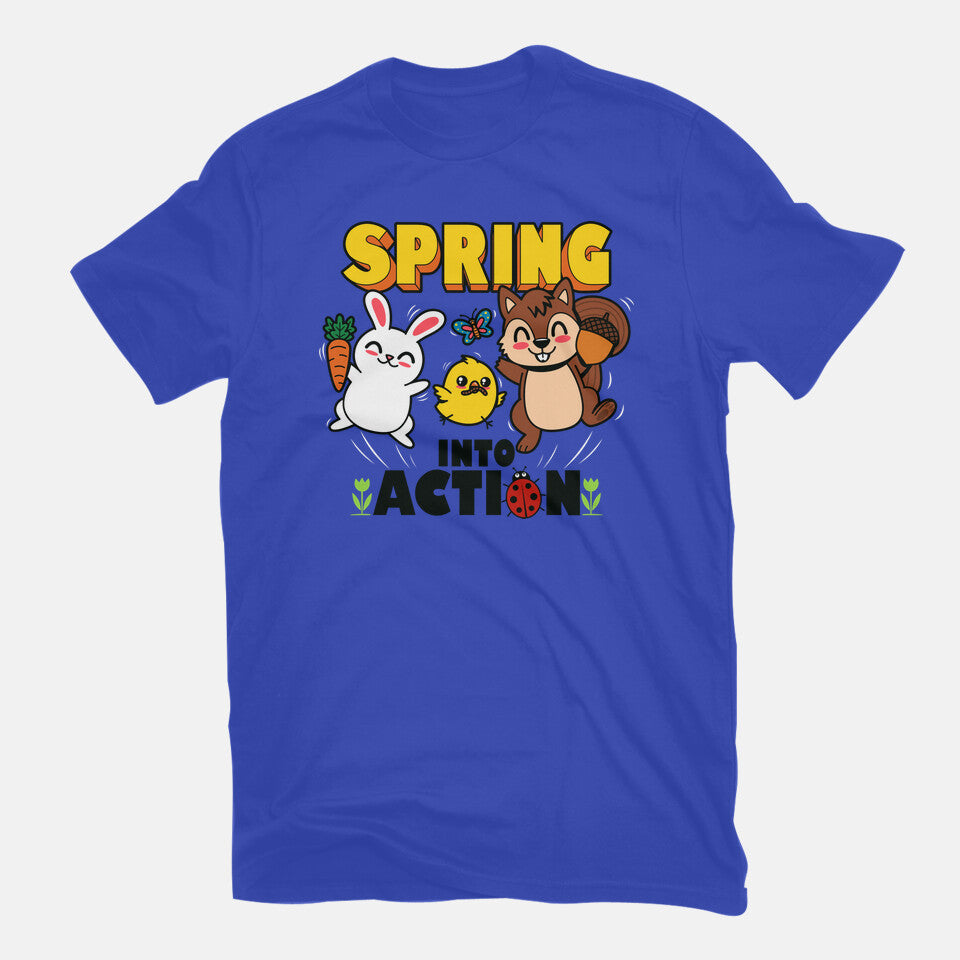 Spring Into Action – Animal Graphic T-Shirt in royal blue, flat-lay product view