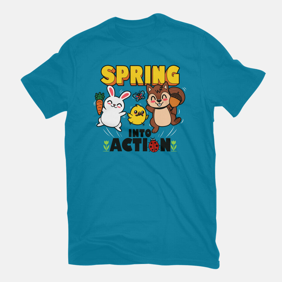 Spring Into Action – Animal Graphic T-Shirt in turquoise, flat-lay product view