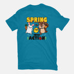 Spring Into Action – Animal Graphic T-Shirt in turquoise, flat-lay product view