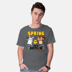 Model wearing charcoal Spring Into Action – Animal Graphic T-Shirt