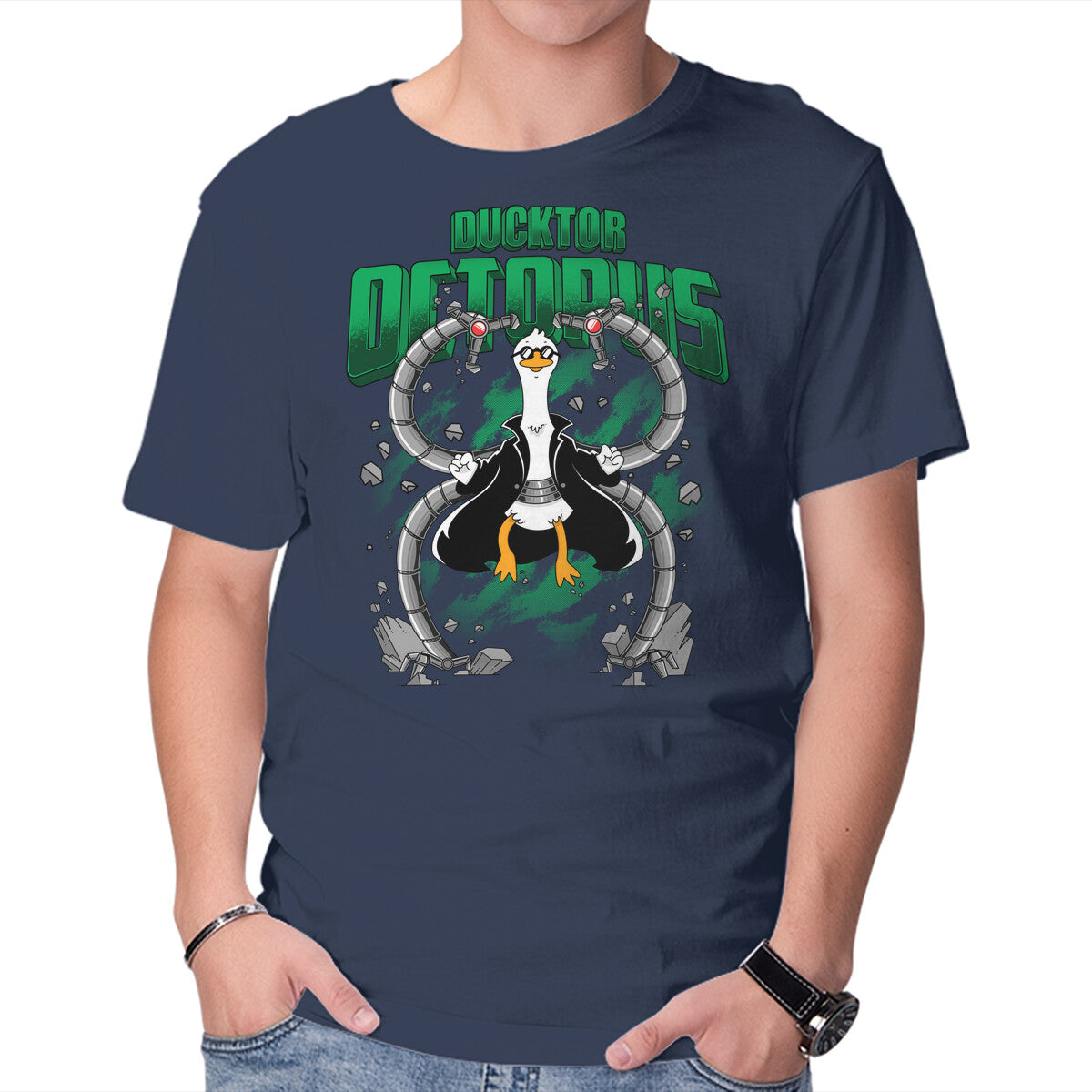 Ducktor Octopus – Animal Graphic T-Shirt in navy, product display